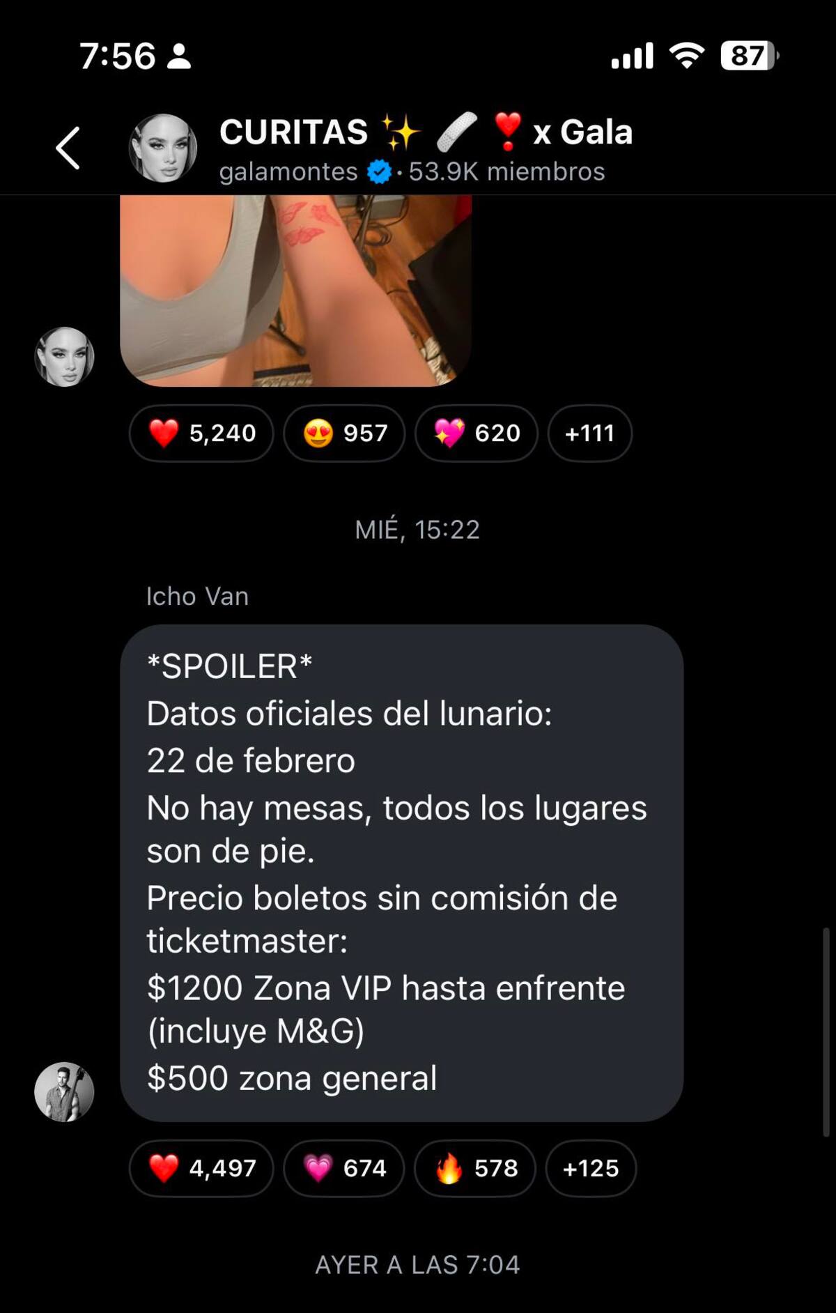 Gala Montes anuncia concierto en el Lunario; precios de boletos generan debate | Captura de pantalla