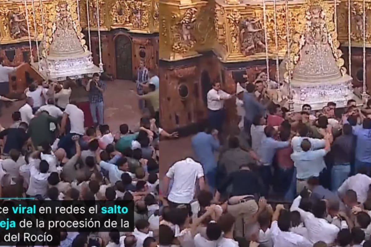 Caos en procesión de la Virgen del Rocío: feligreses saltan reja para cargarla y tocarla al mismo tiempo