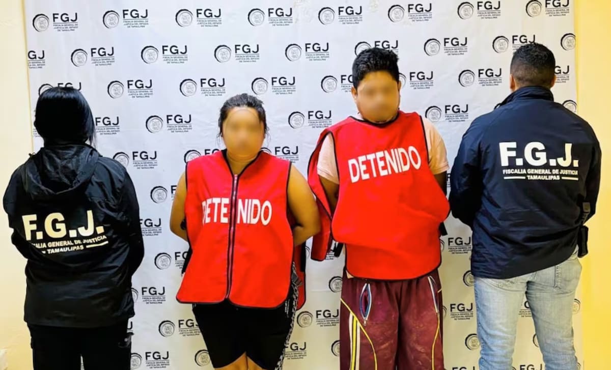 Detienen a Luis Daniel “N” y Michelle Denisse “P”, por los delitos de filicidio, violencia familiar, violación equiparada y violación en agravio de su hija, Aitana. FOTO: FGJE de Tamaulipas