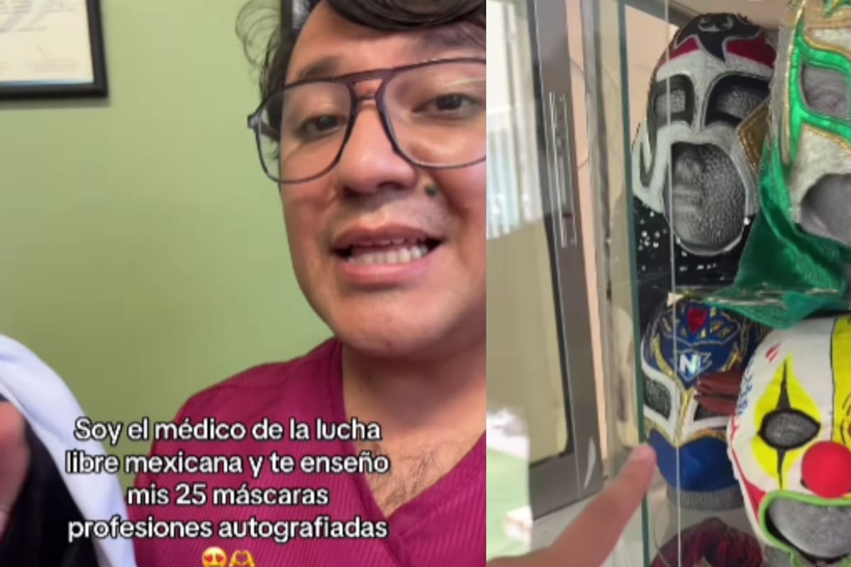 Médico especializado en Lucha libre muestra las mascaras que los luchadores de la AAA con los que trabaja le han regalado
