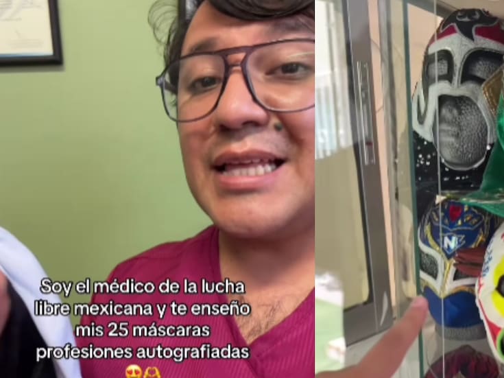 Médico especializado en Lucha libre muestra las mascaras que los luchadores de la AAA con los que trabaja le han regalado
