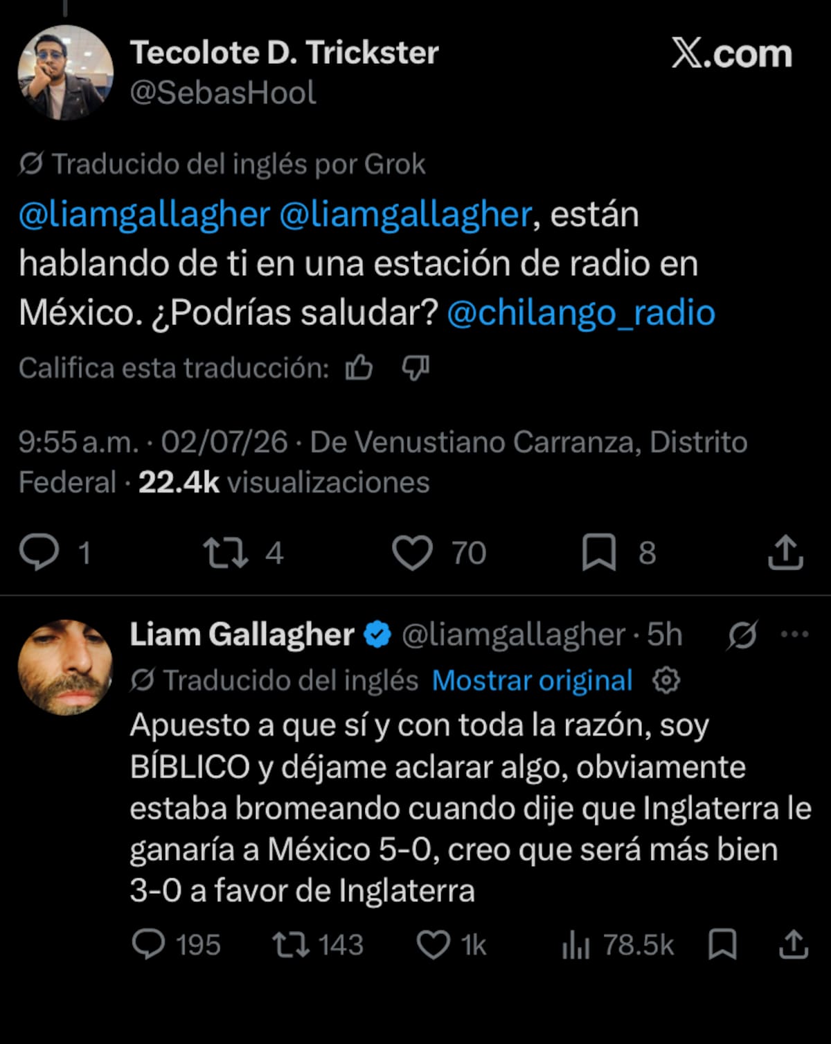 Liam responde a fans.