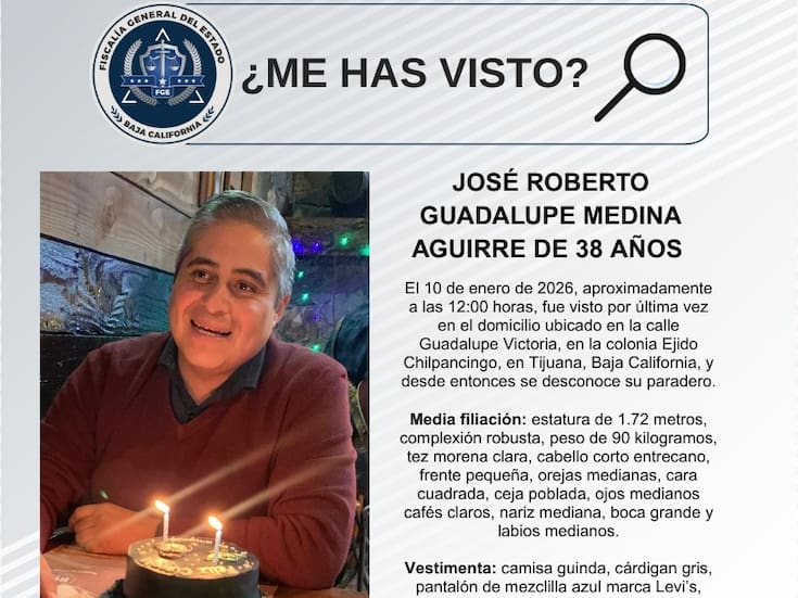 Se busca a José Roberto Guadalupe Medina Aguirre de 38 años