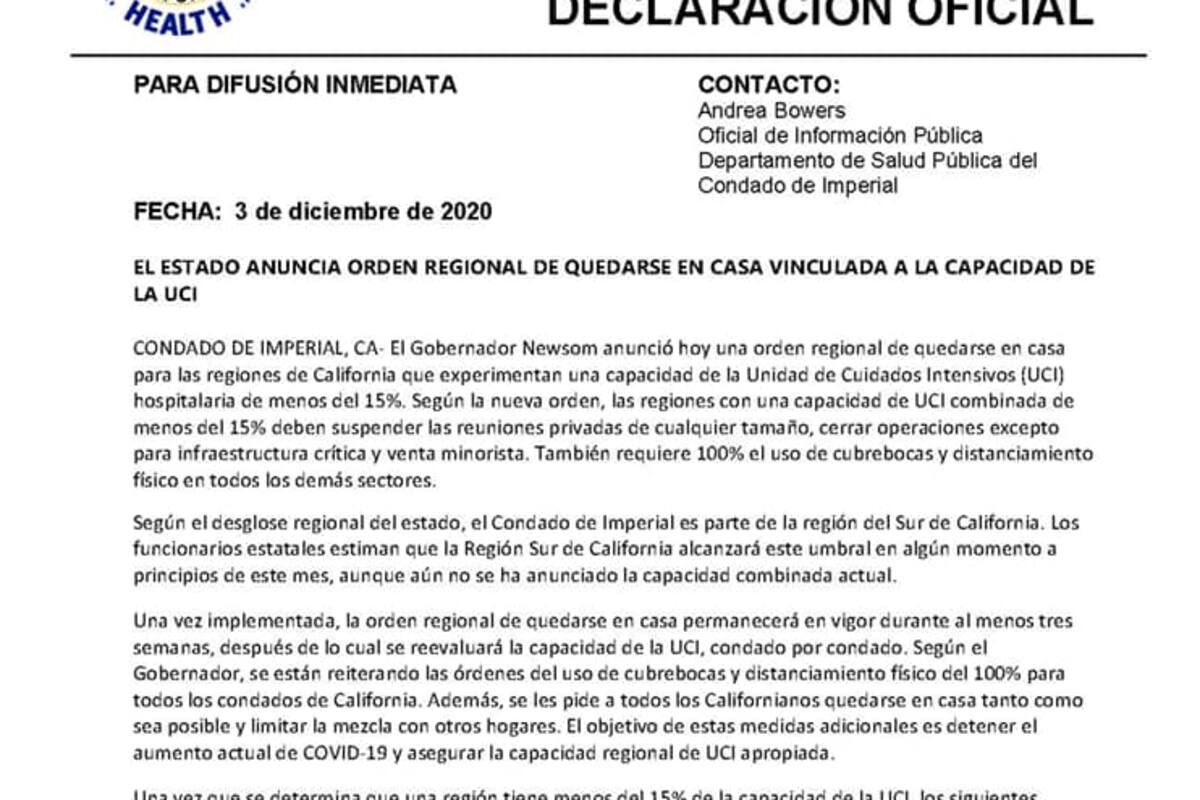 California da orden de quedarse en casa