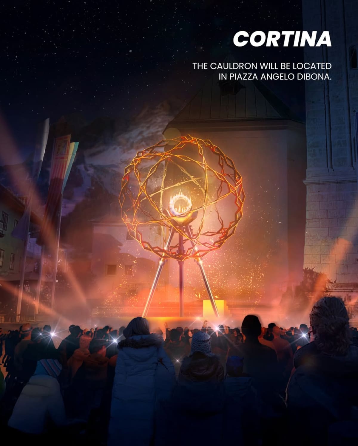 Render del pebetero en Cortina, Italia. (Foto: @milanocortina2026)