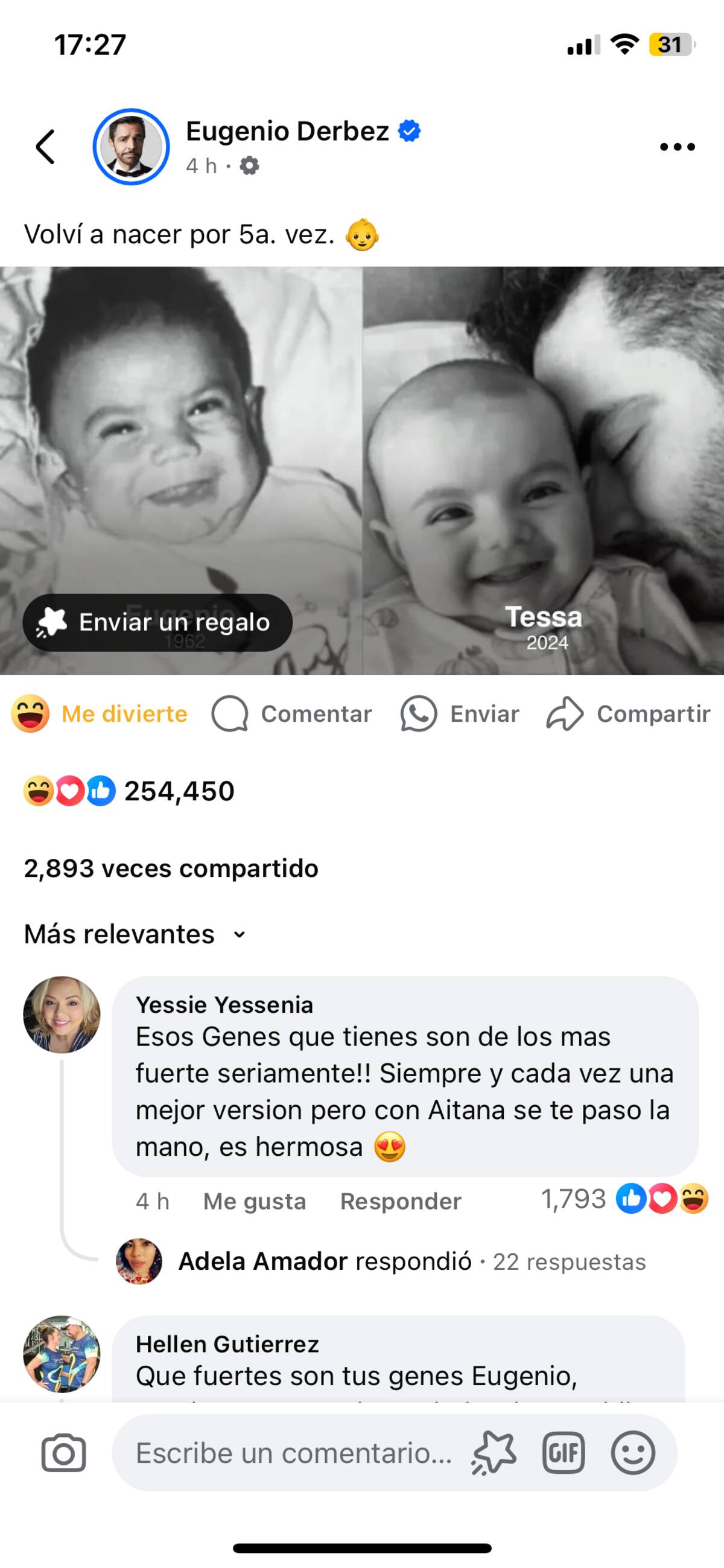 El famoso bromea acerca del parecido de su nieta.