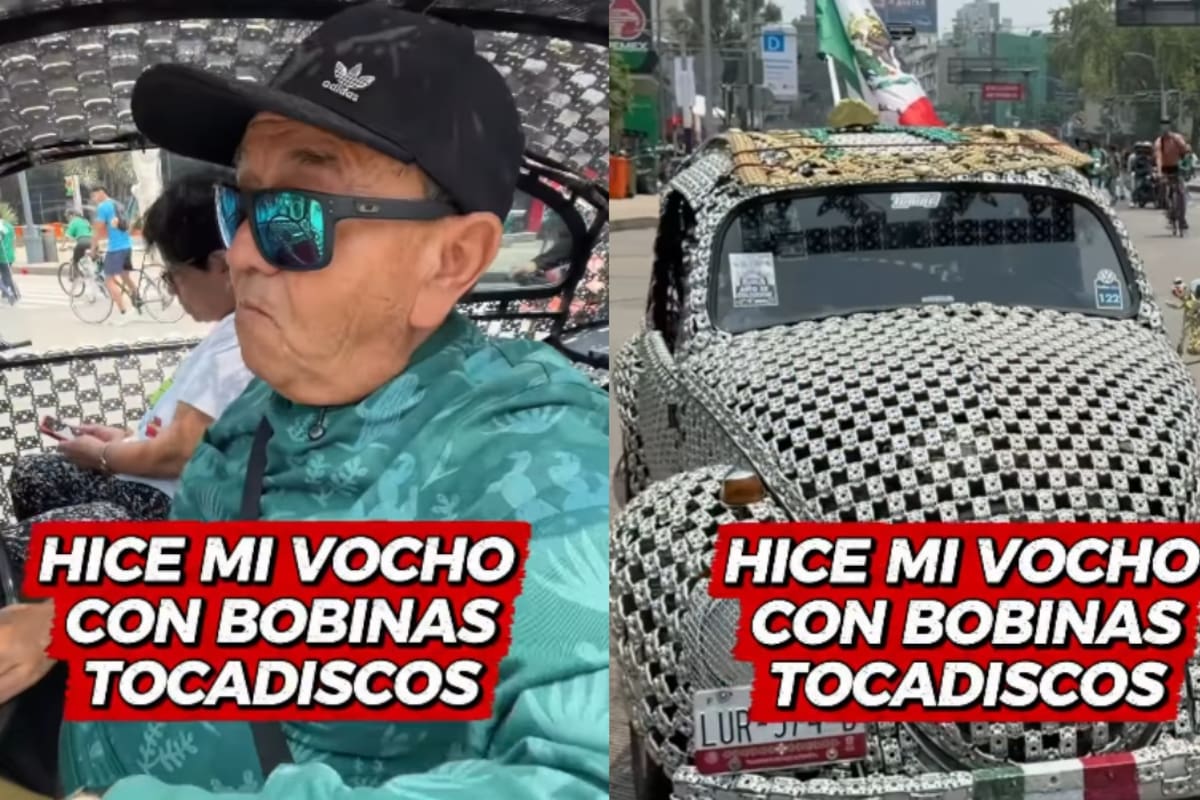 “Es de Ciudad Nezahualcóyotl para México”: Hombre se vuelve viral por fabricar un vocho únicamente con bobinas de tocadiscos