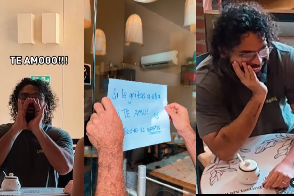 Pareja intenta challenge de cafetería gritando “¡Te amo!” para ganar café gratis y desata risas en redes