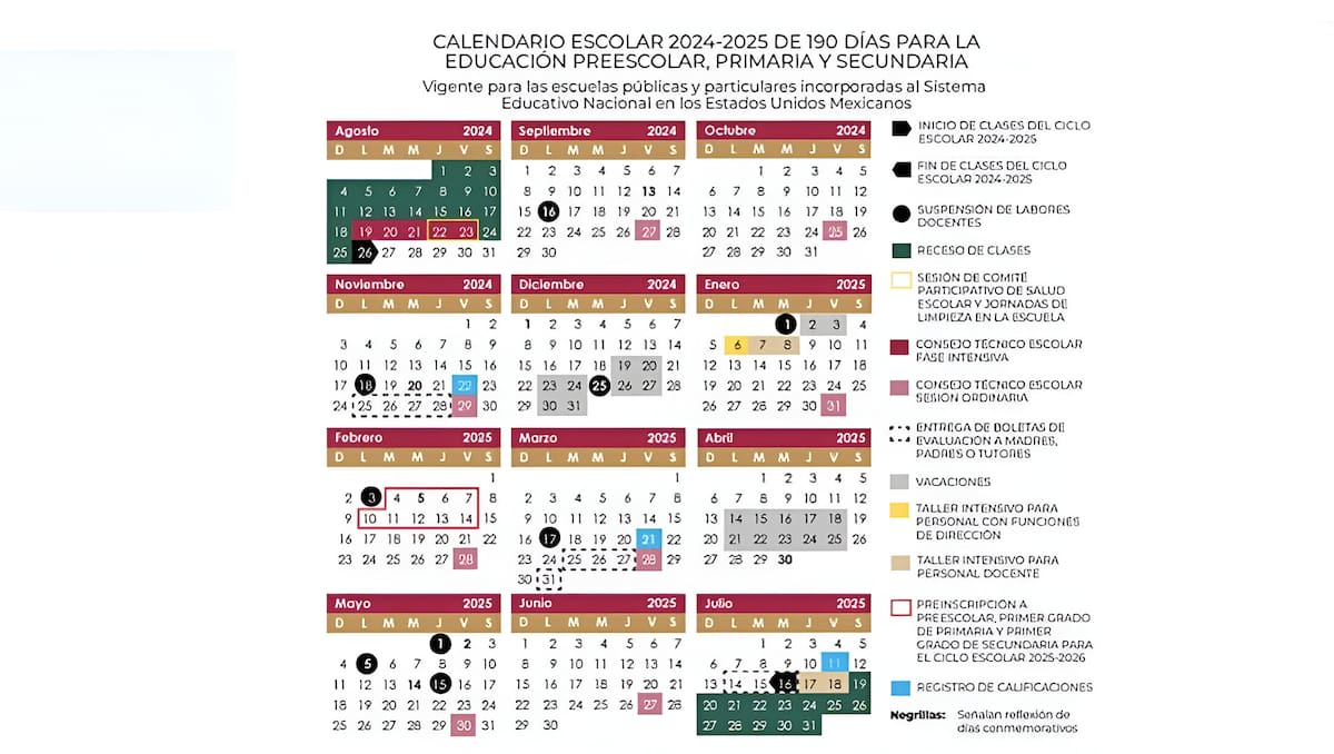 Este sería el calendario de la SEP para el ciclo 2024-2025.