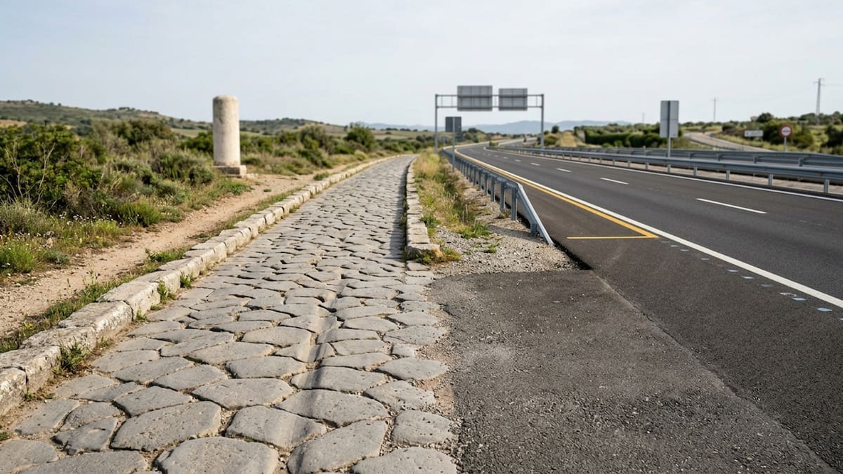 La red vial del Imperio romano alcanzó los 80,000 kilómetros de vías pavimentadas principales, conectando ciudades, puertos y fronteras en tres continentes.