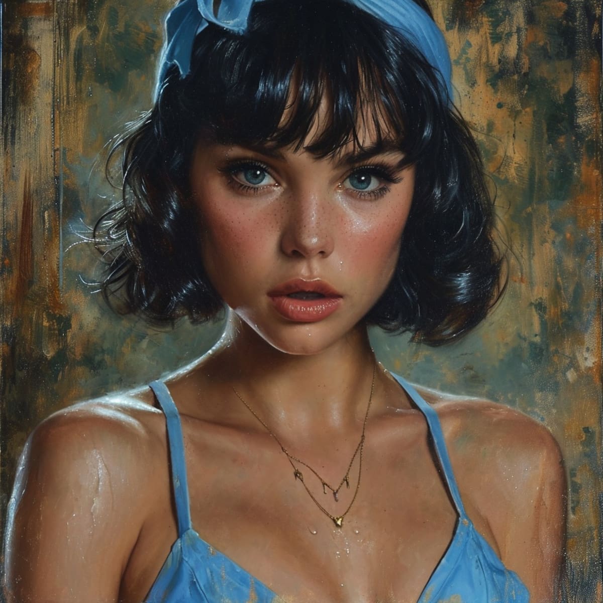 Elegancia Reimaginada: La inteligencia artificial de Midjourney ha recreado a Betty Mármol con un toque de elegancia, luciendo un vestido azul que destaca su atractivo innato.