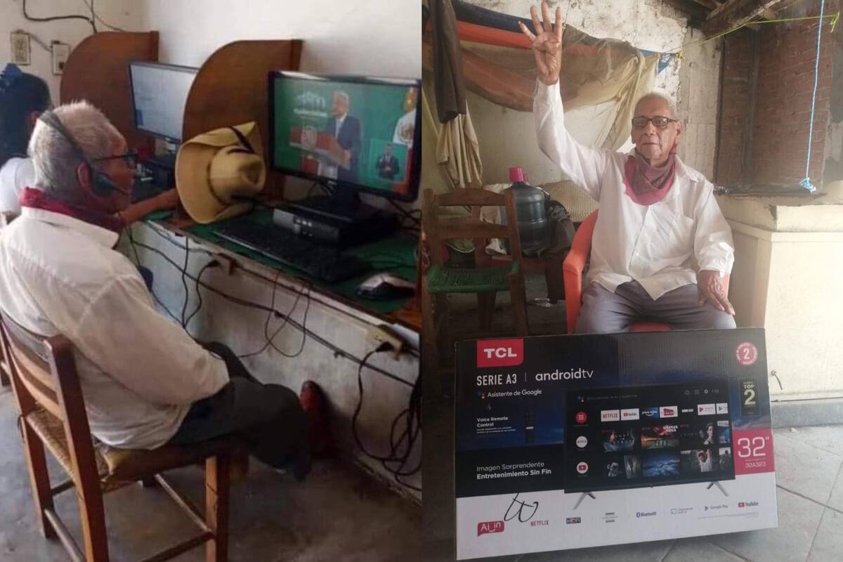 Localizan al señor que veía las mañaneras de AMLO en un cibercafé; le regalan una televisión