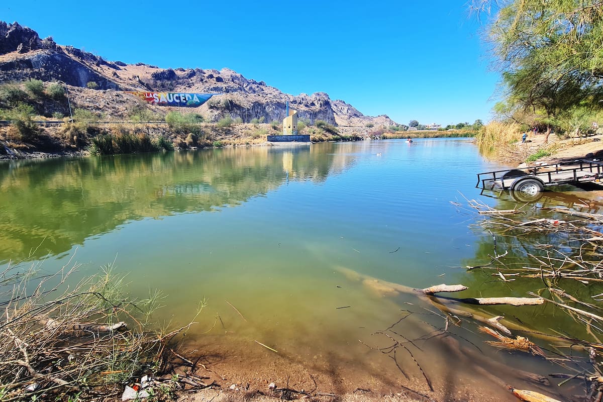 Desfogan agua al humedal laguna La Sauceda