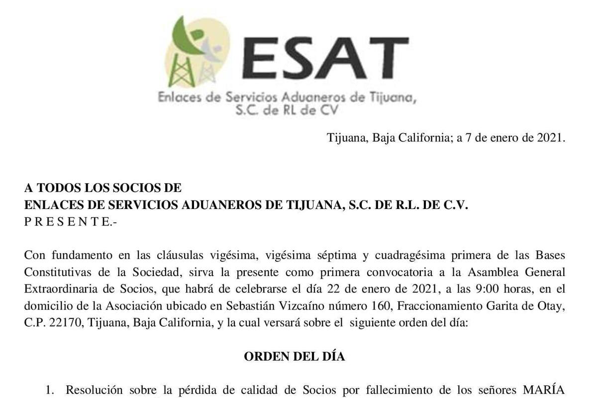 Convocatoria de Enlaces de Servicios Aduaneros de Tijuana