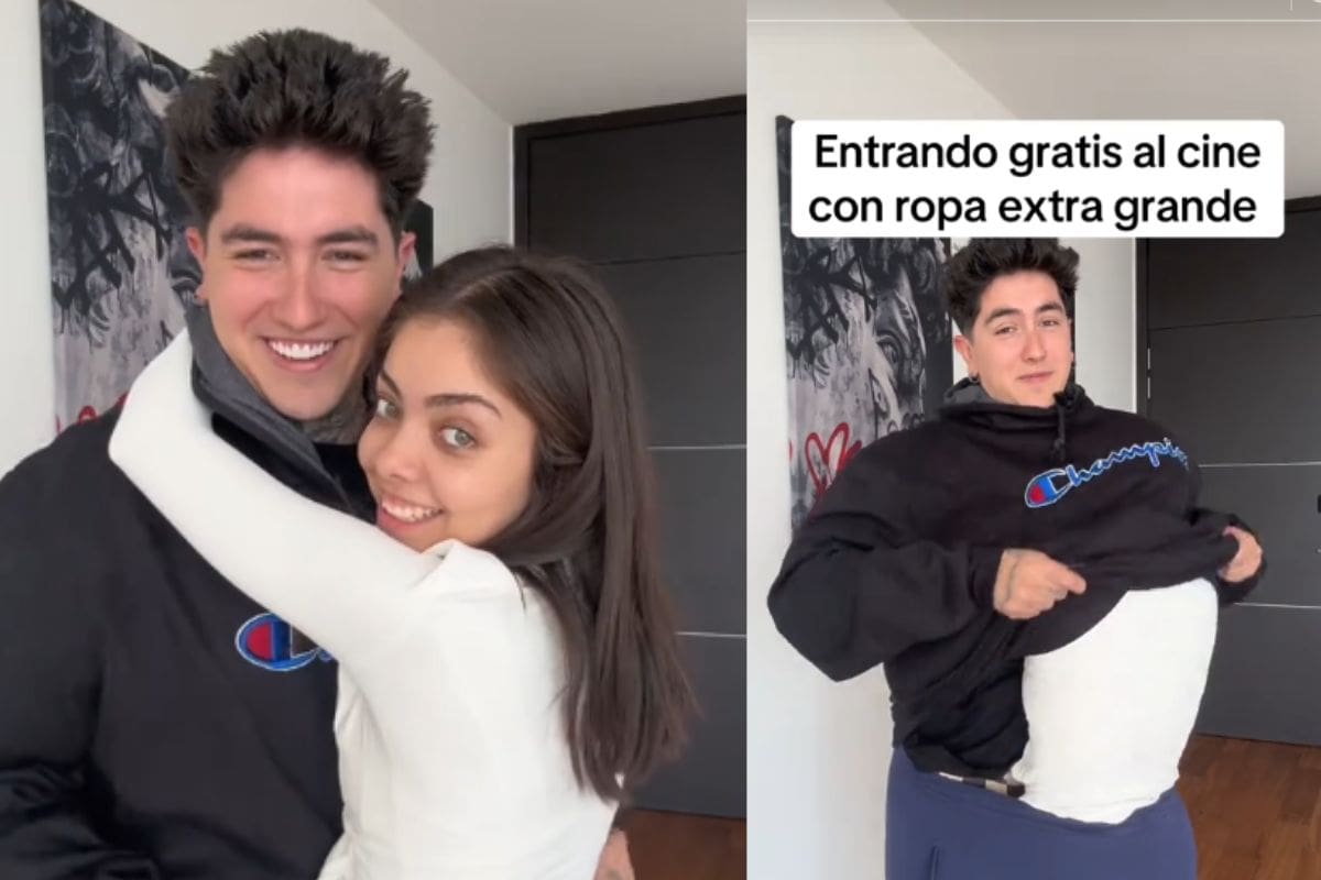Pareja entra gratis al cine con ropa extragrande