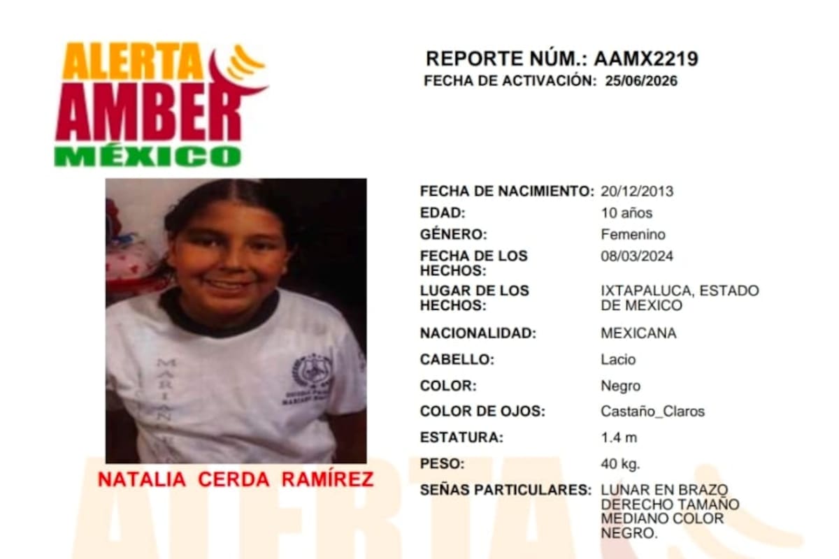 Activan alerta Amber por Natalia Cerda Ramírez de 10 años de edad