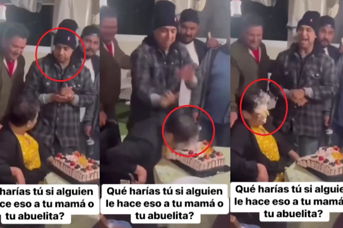INDIGNACIÓN en redes: hombre empuja con fuerza a su abuela contra el pastel durante la ‘mordida’