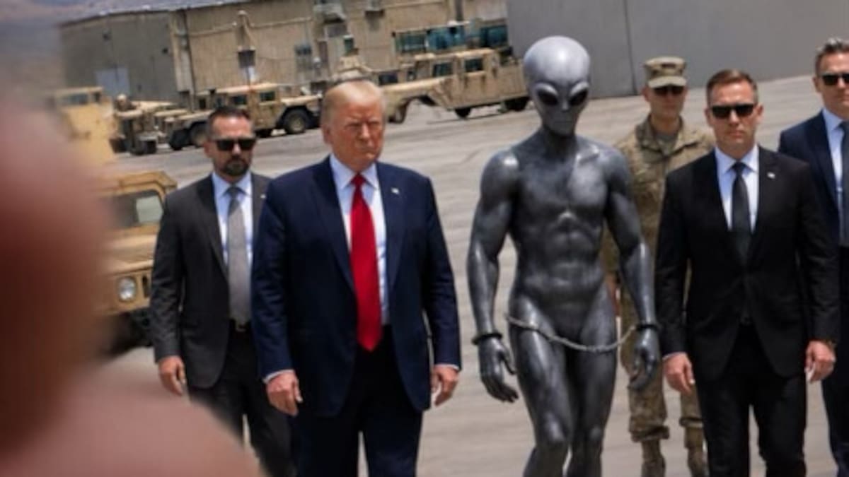Trump publica imagen hecha con inteligencia artificial donde aparece con un “alien” esposado y reaviva el debate entre archivos OVNI, memes políticos e inmigración en EEUU