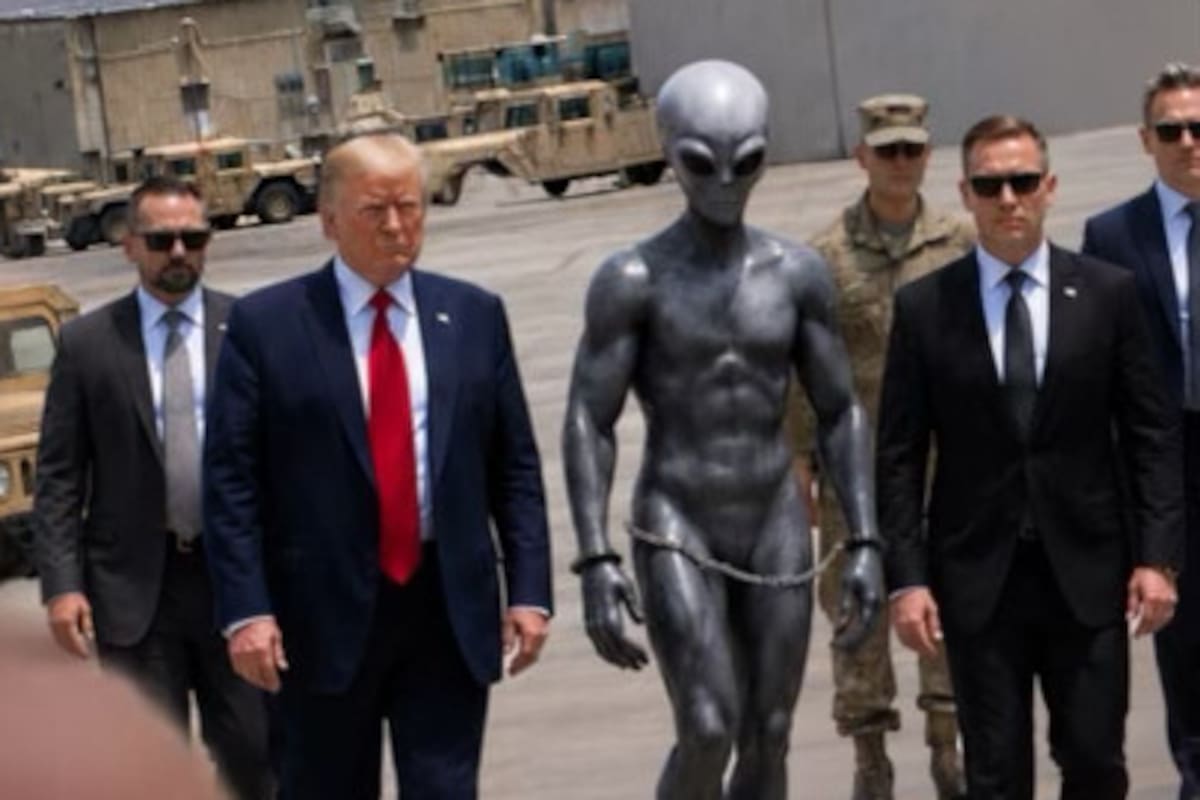 Trump publica imagen hecha con inteligencia artificial donde aparece con un “alien” esposado y reaviva el debate entre archivos OVNI, memes políticos e inmigración en EEUU