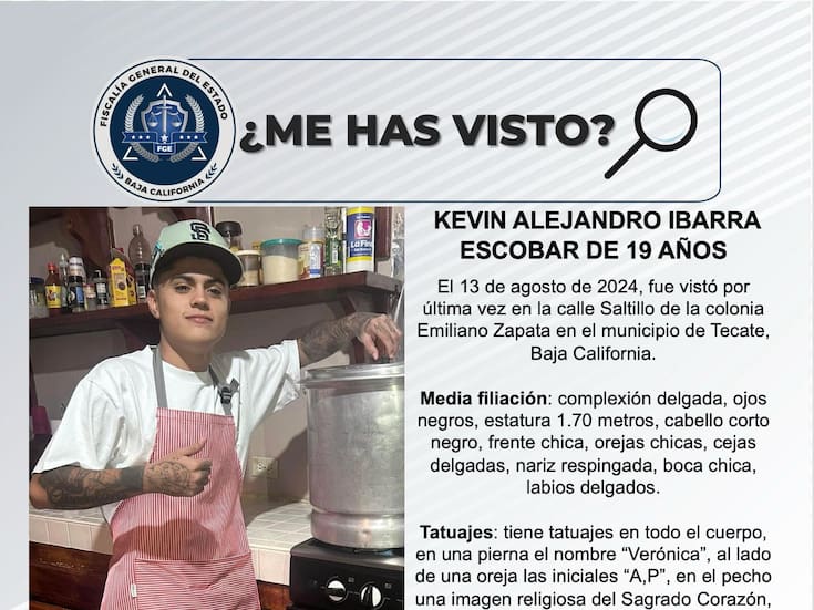 Se busca a Kevin Alejandro Ibarra Escobar de 19 años
