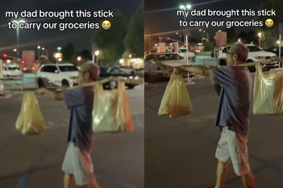 Joven muestra la peculiar forma en que su padre carga las compras del supermercado y lo vuelve viral