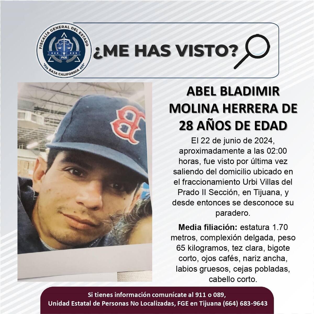 Abel Bladimir Molina Herrera fue visto por última vez el 22 de junio de 2024.
