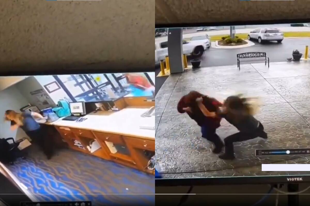 Recepcionista de hotel persigue a una huésped que la agrede al arrojarle un objeto a la cara (VIDEO)