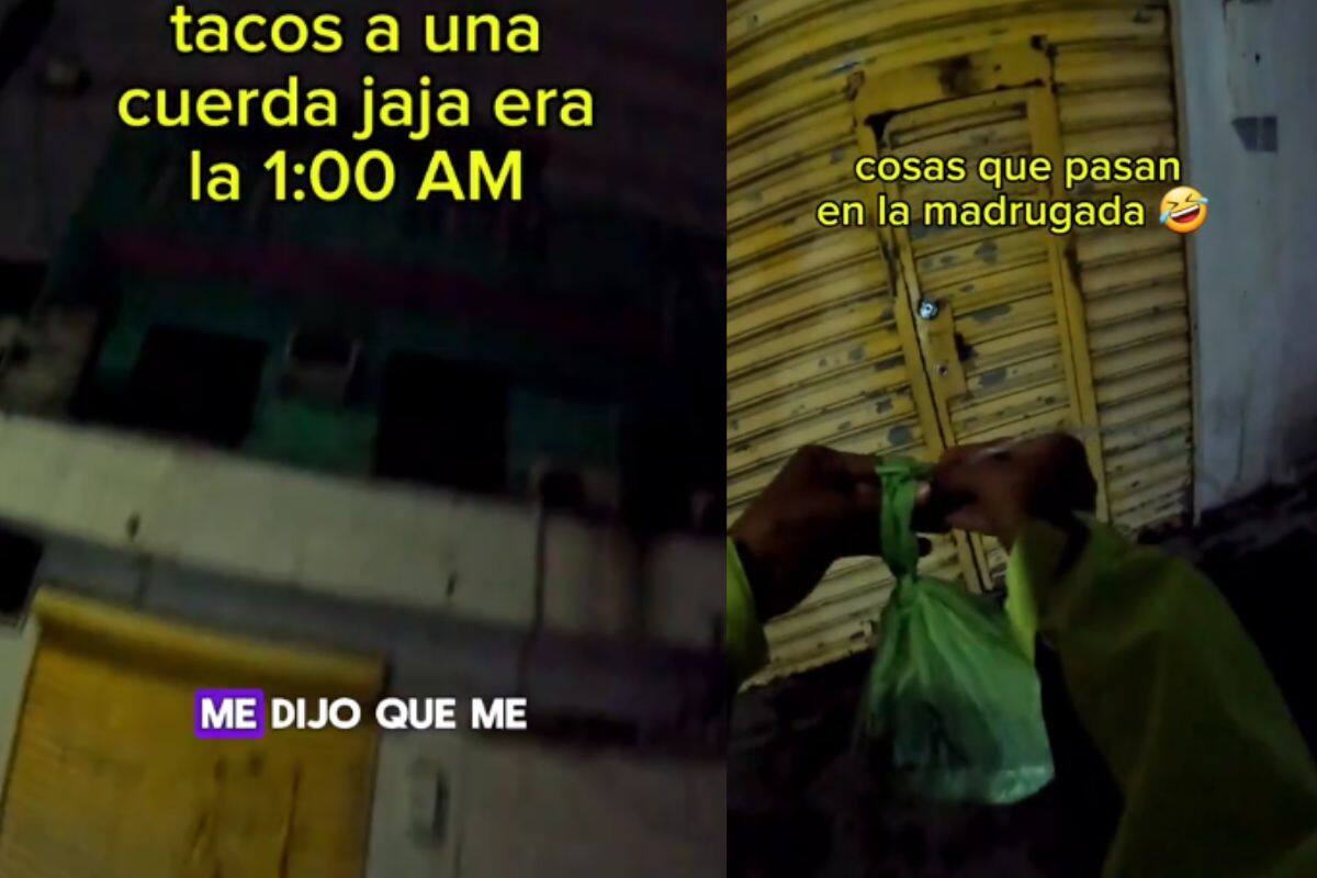Repartidor de comida en moto amarra los tacos a una cuerda y se hace viral
