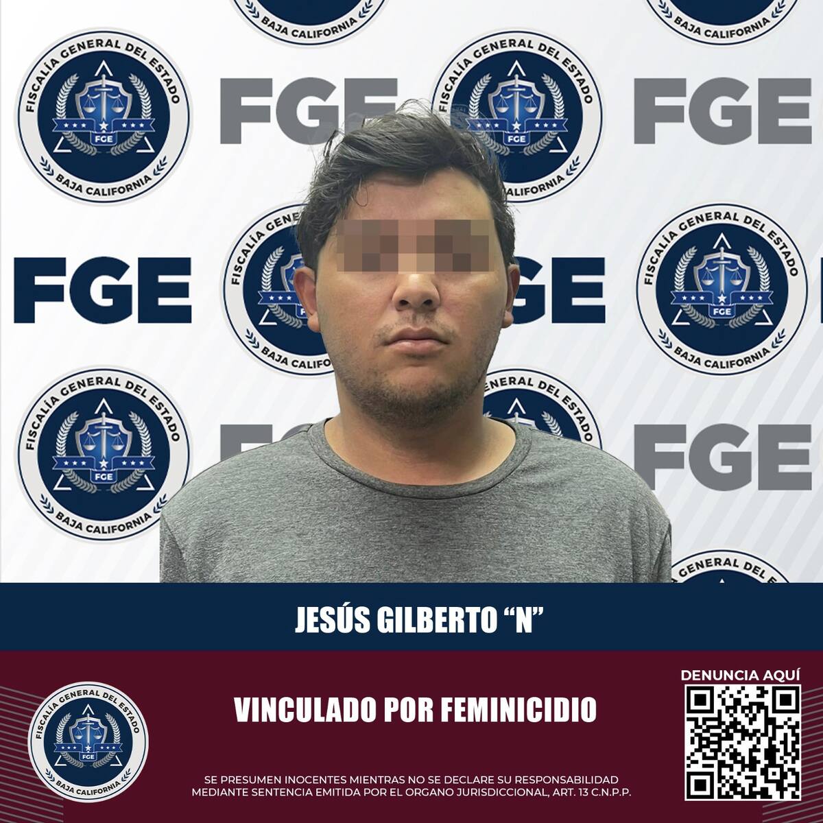 Jesús Gilberto fue detenido tras las investigaciones de la Fiscalía General del Estado con la cual se obtuvo una orden de aprehensión por el delito de feminicidio en este caso. Foto: Cortesía