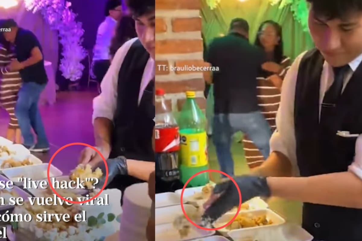 “Y el pastel casi destruido”: mesero desata polémica por su forma de cortarlo
