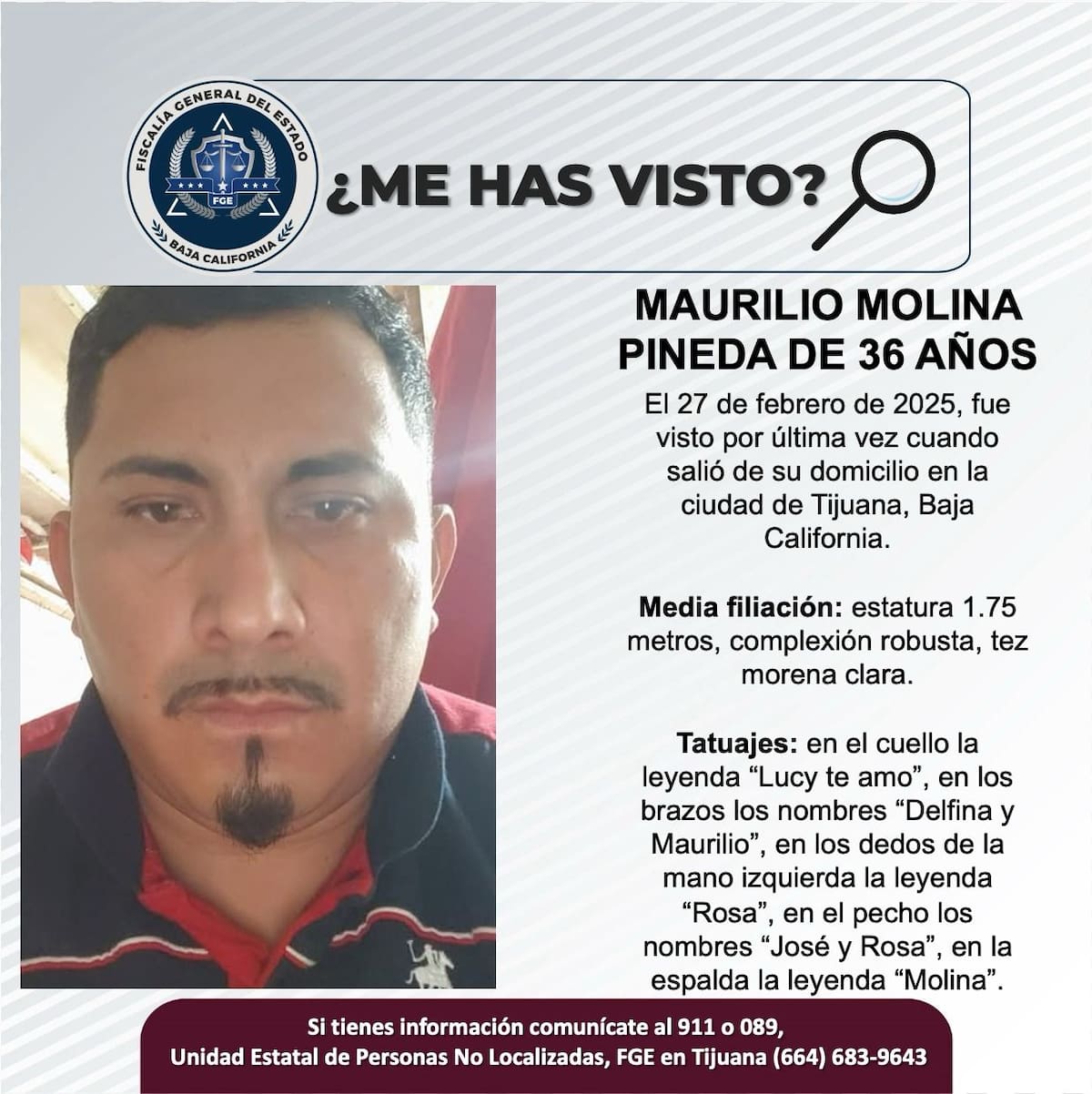 Maurilio Molina Pineda fue visto por última vez el 27 de febrero de 2025.