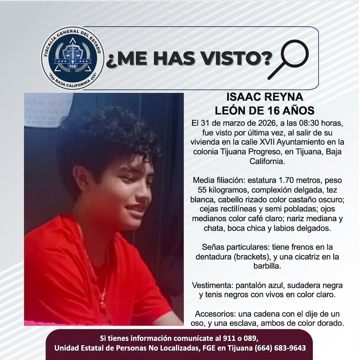 Fue visto por última vez el 31 de marzo de 2026.