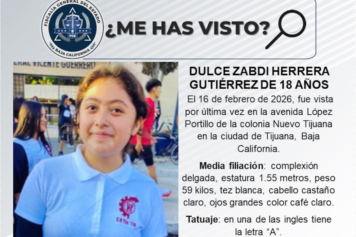 Se busca a Dulce Zabdi Herrera Gutiérrez de 18 años