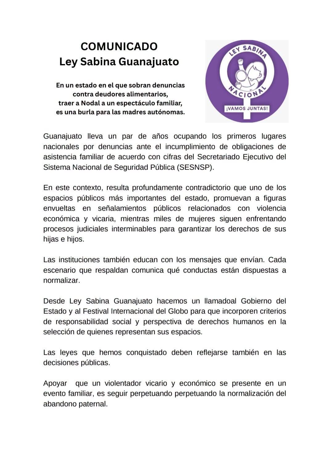 Colectivas feministas de Guanajuato protestan por la inclusión de Christian Nodal en el Festival Internacional del Globo 2026 | Facebook (Conecta T Edo Méx)