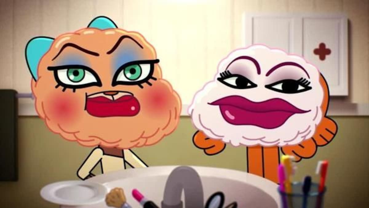 Gumball y Darwin maquillados.