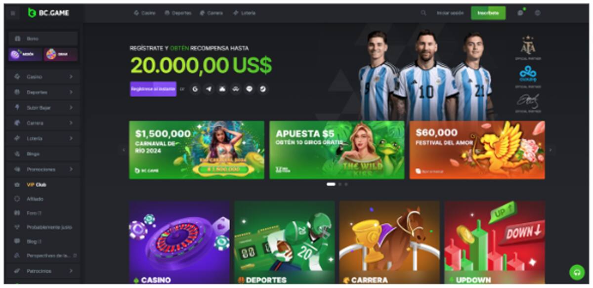 Página de inicio de BC.Game Casino