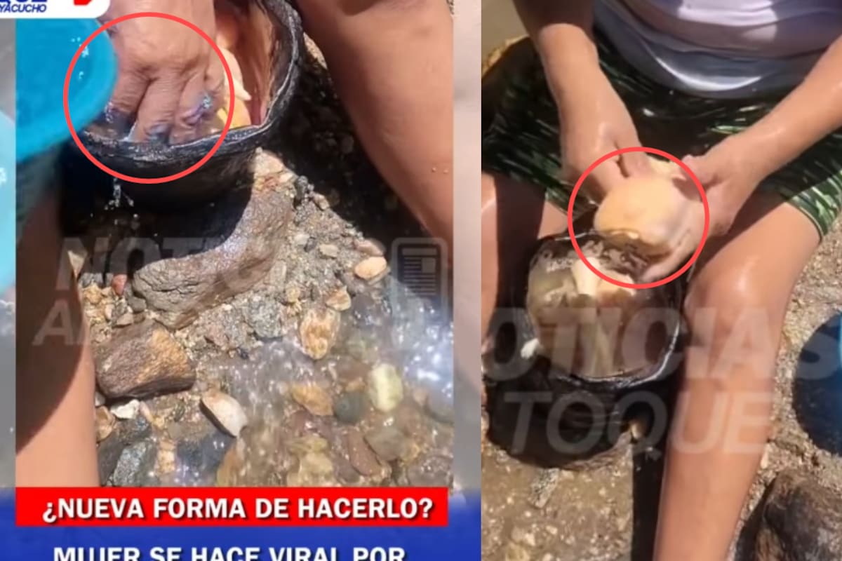 Mujer se vuelve viral por lavar el pollo en un río con agua y jabón