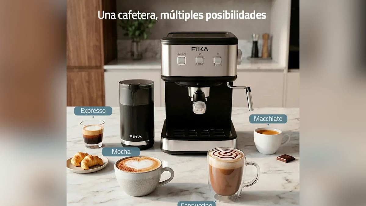 Mercado Libre rebaja 44% la cafetera FIKA RITO SET con molino integrado, una oferta de $1,229 pesos que incluye presión de 20 bares y envío gratis para preparar café profesional