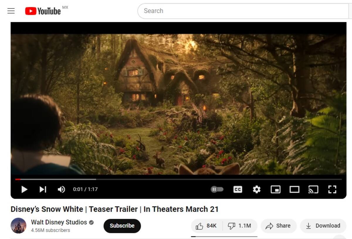 El trailer de 'Blanca Nieves' supera el millón de 'dislikes' en YouTube