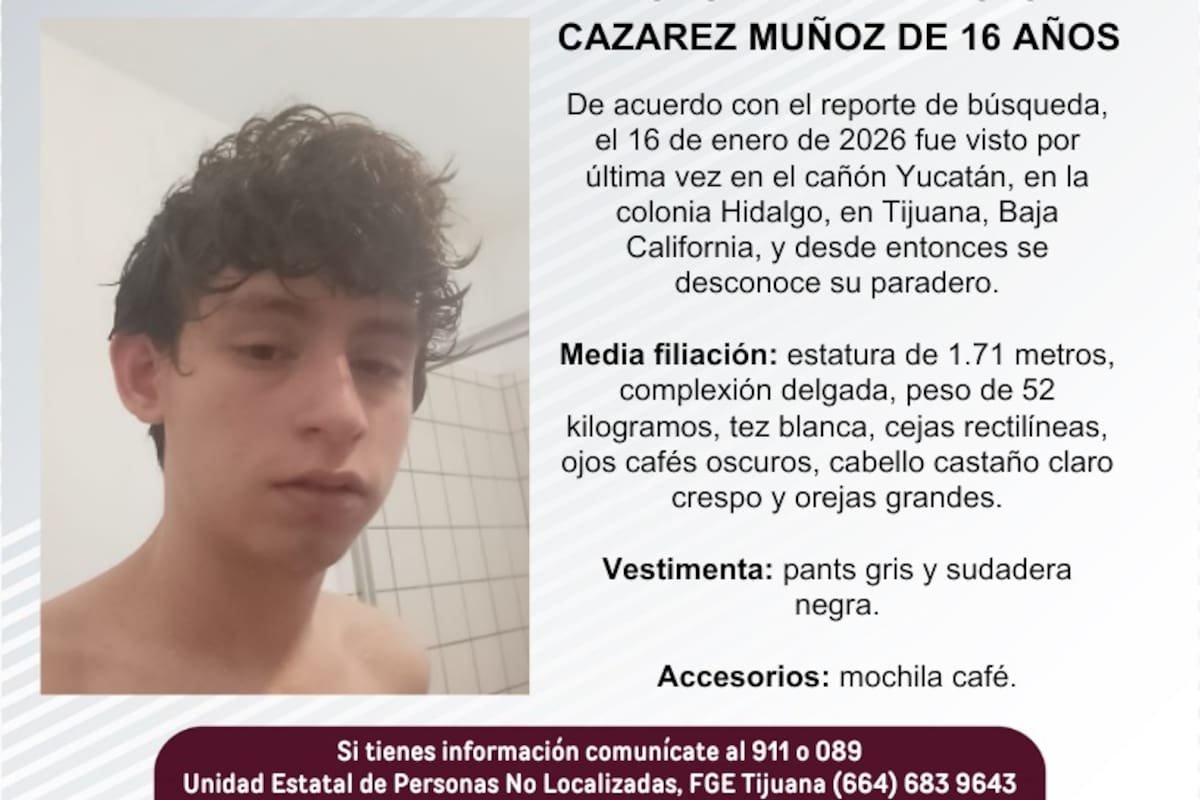 Se busca a Geovanny Ernesto Cazarez Muñoz de 16 años de edad