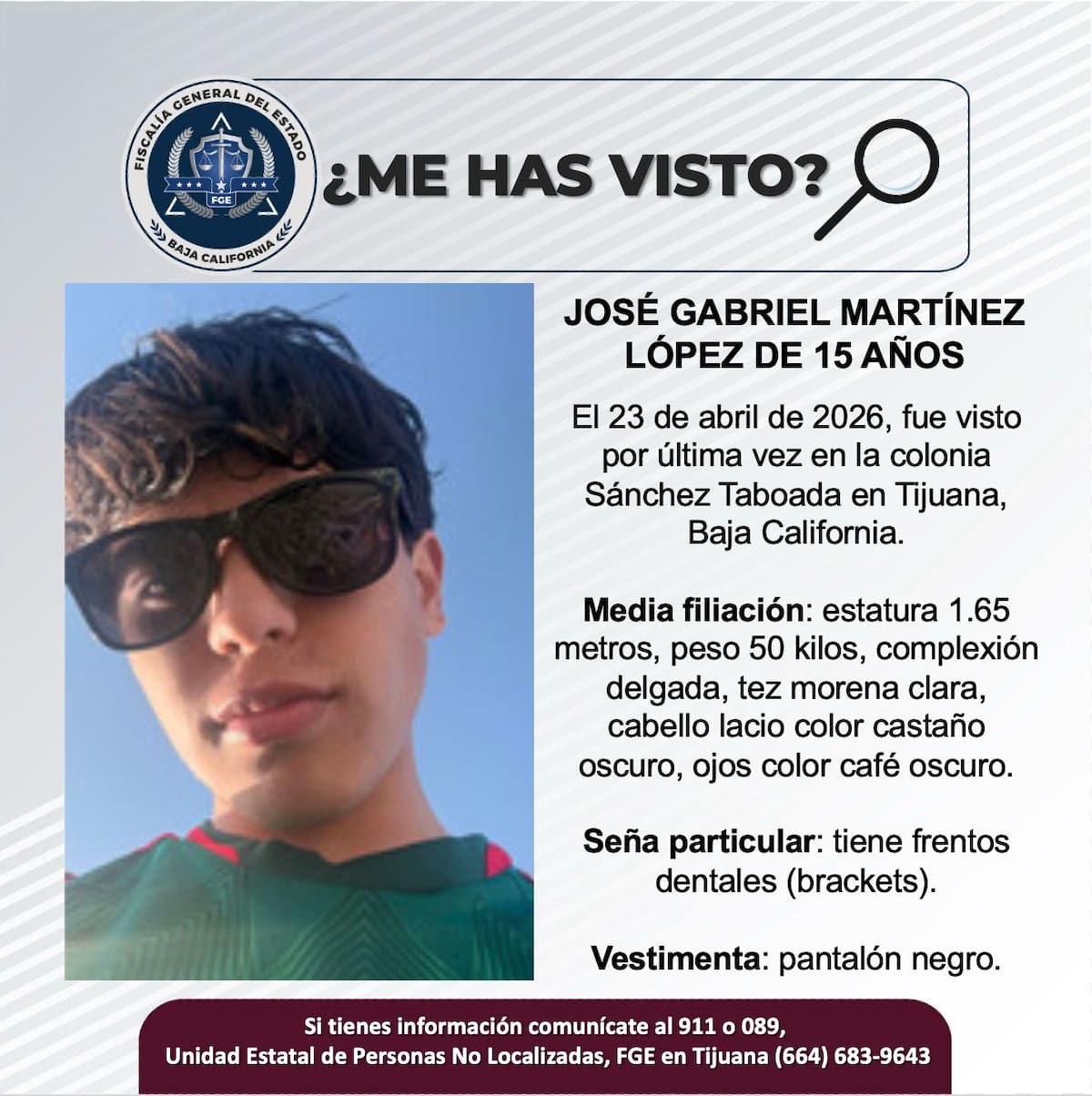 Fue visto por última vez el 23 de abril de 2026.