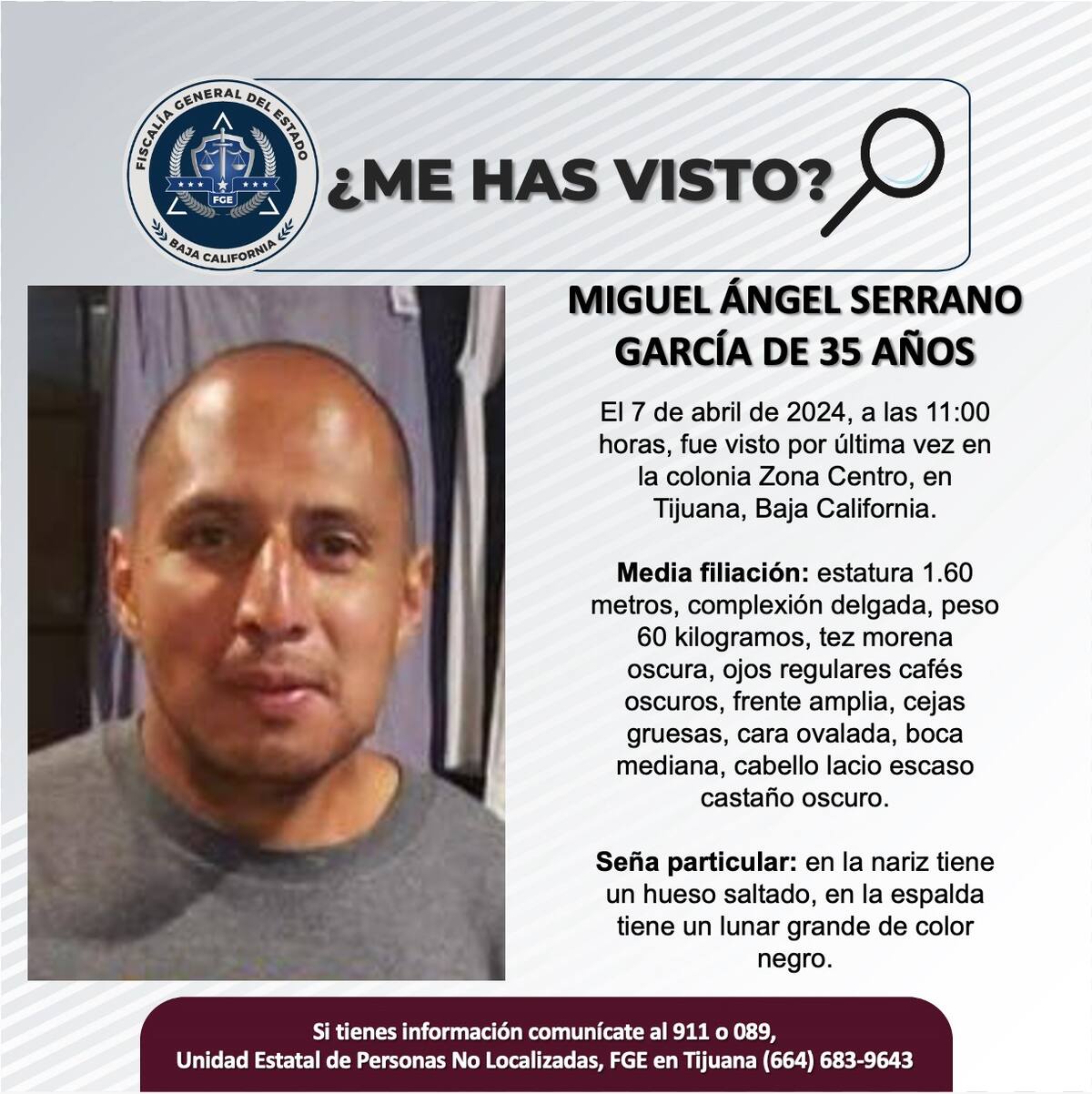 Miguel Ángel Serrano García fue visto por última vez el 7 de abril de 2024.