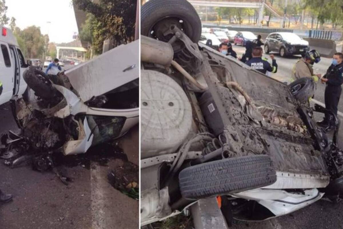 Auto cae 10 metros de un puente vial en Tlalnepantla; cuatro personas lesionadas