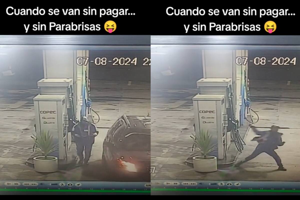 Hombre se va de la gasolinera sin pagar, pero el trabajador se venga: ¡le rompe la luneta con una bujía!