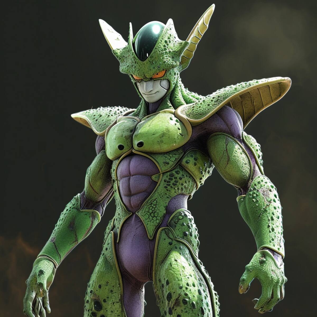 Cell renace en detalle verde: la visión única de la inteligencia artificial de Midjourney le otorga un tono distintivo a este bio androide.