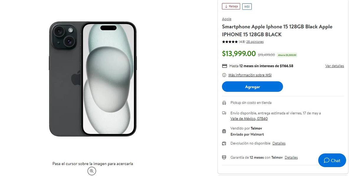 Para llegar al precio de $11,899.15 pesos, es necesario aplicar un código promocional (captura de pantalla)
