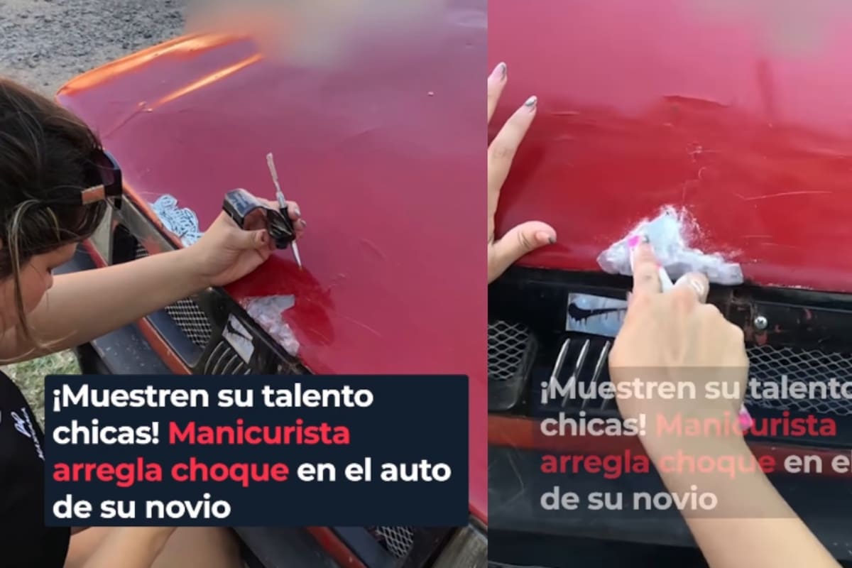 Joven manicurista sorprende al reparar el coche de su novio usando solo sus herramientas de uñas