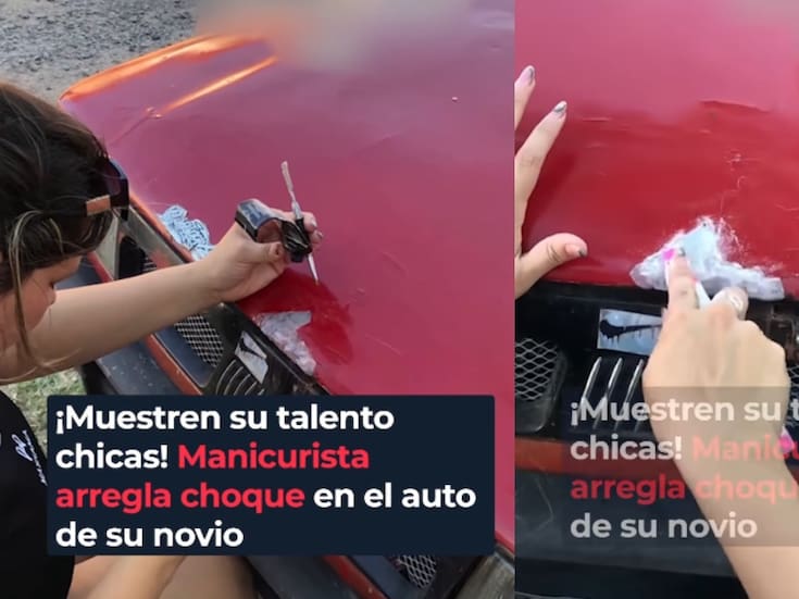 Joven manicurista sorprende al reparar el coche de su novio usando solo sus herramientas de uñas