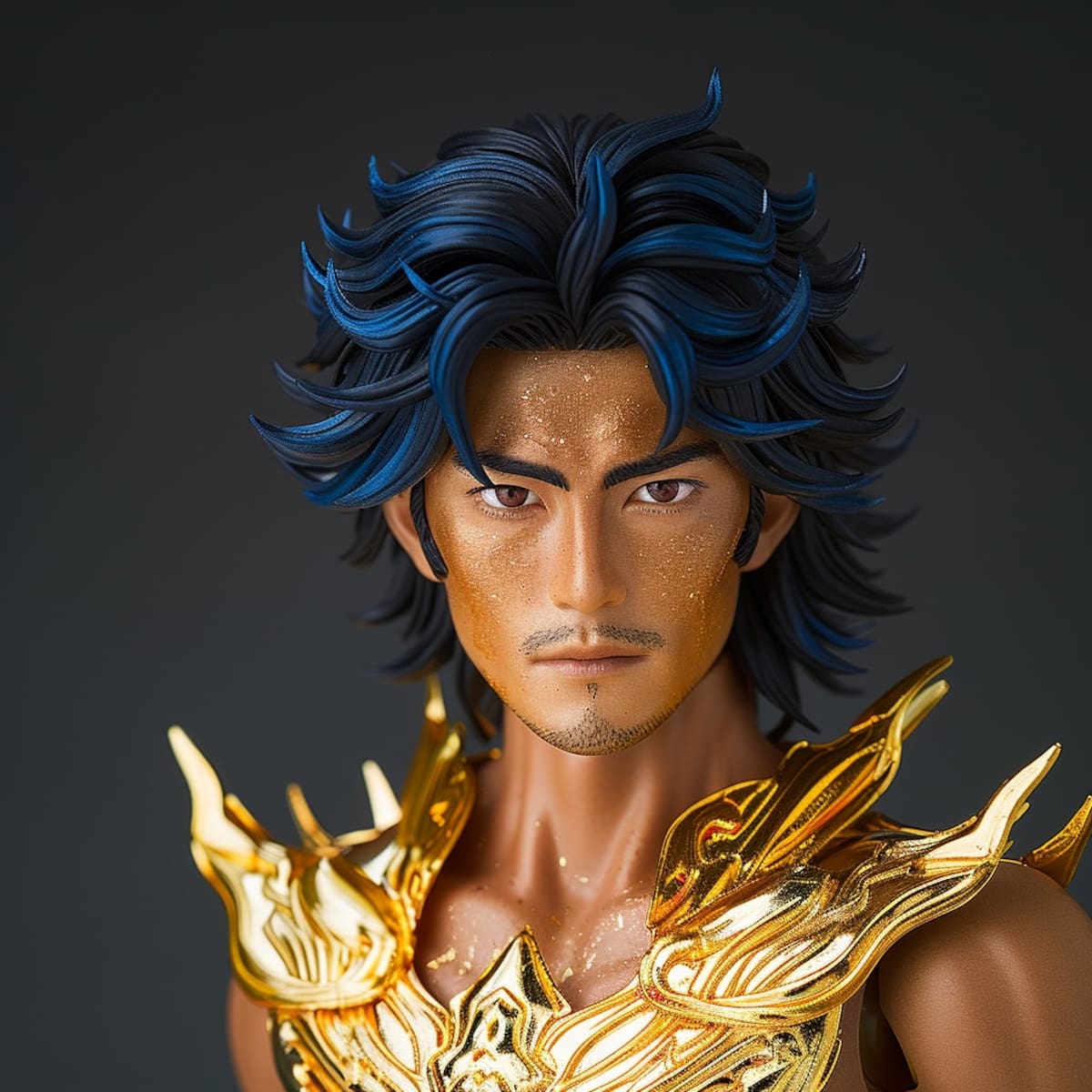 Con cabello azul y mirada intensa, Death Mask personifica la severidad y crueldad en el universo de Saint Seiya.