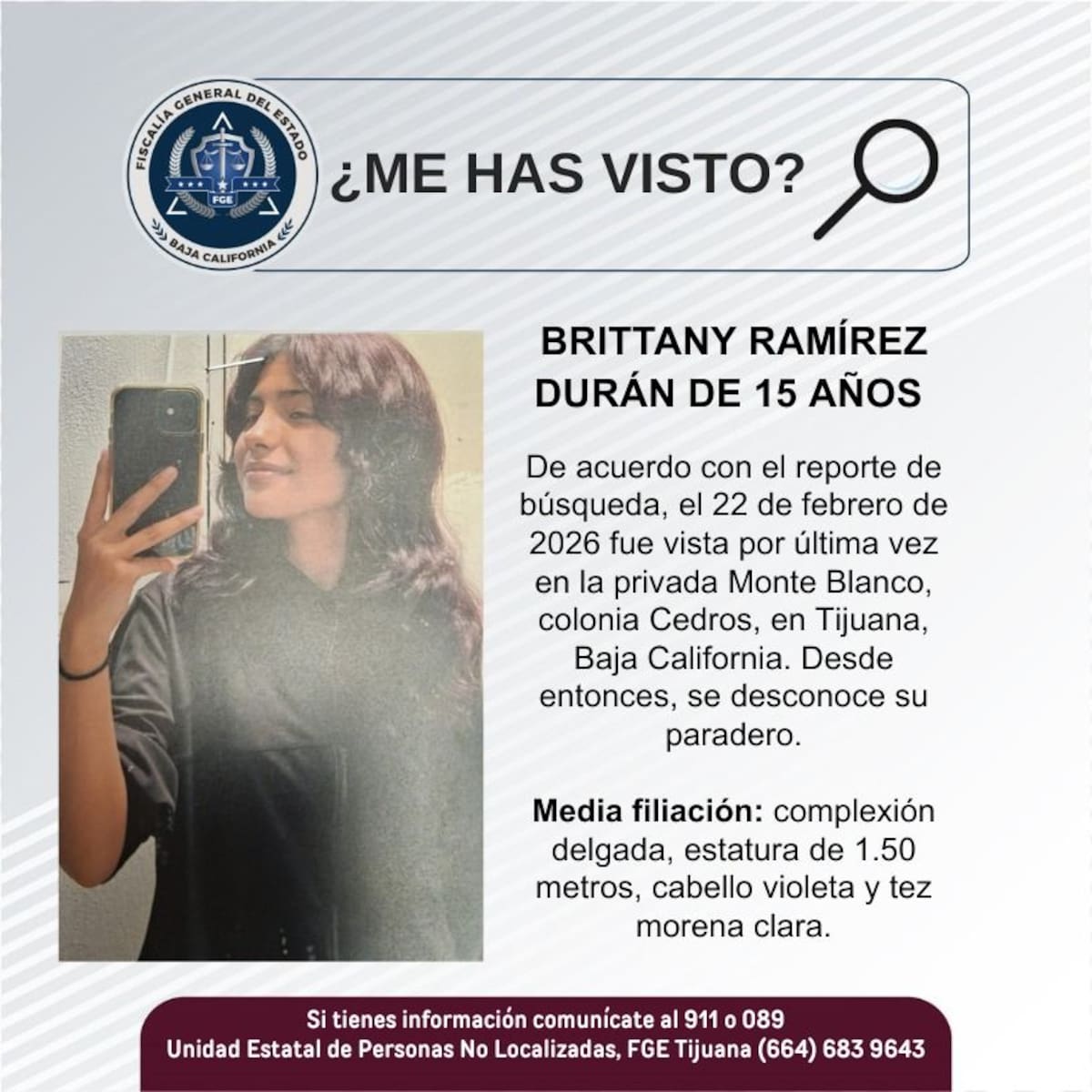 Fue vista por última vez el 22 de febrero de 2026.